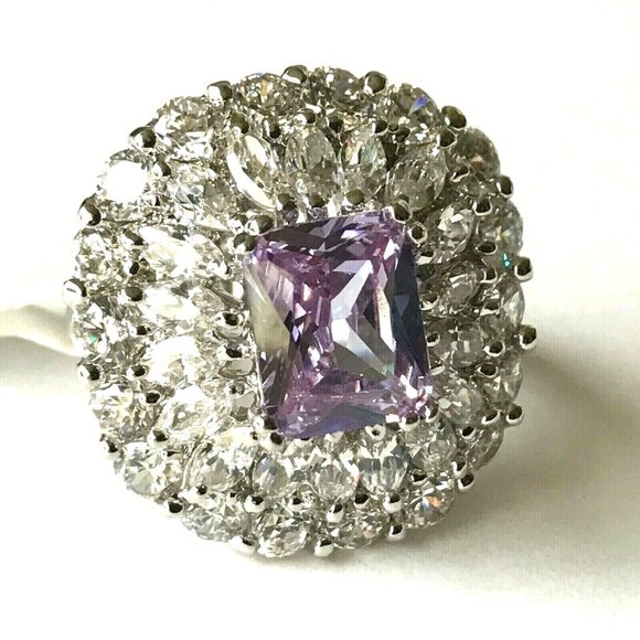 Vintage Art Deco Purple CZ Cocktail Ring Size 7 Camilla Lucia Silver Plated - Picture 2 of 12